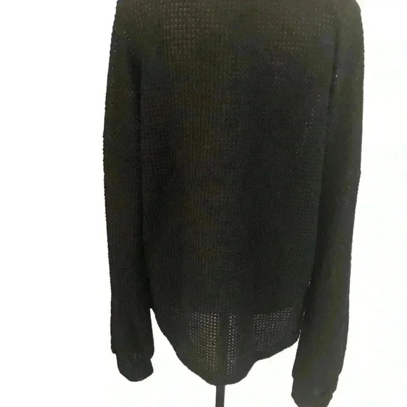 Heyson Womens 1XL Black Open Knit Pebbled Blouse Vneck Stretch - Picture 2 of 5